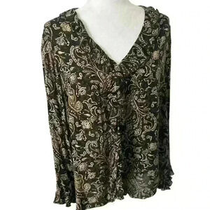 Venezia Jeans 100% Silk Paisley Ruffle, 18/20 - Vintage, Long Sleeve, Boho Chic